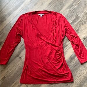 CAbi Red Ruched Wrap Top